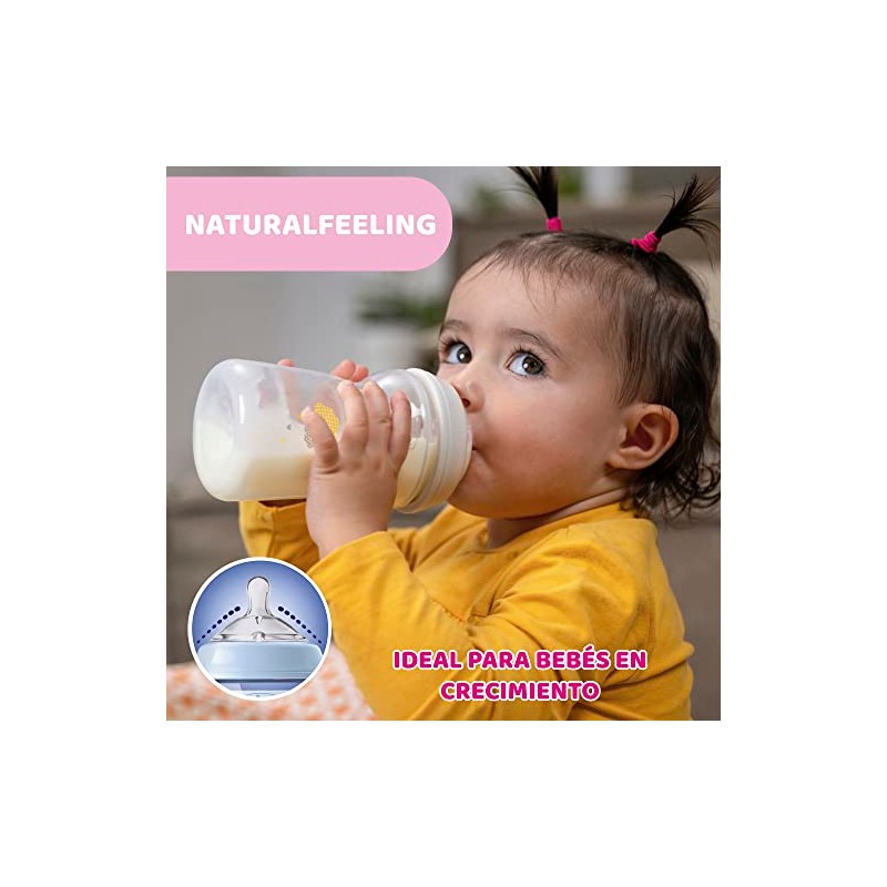 CHICCO, Biberón Natural Feeling, Color Azul, 330 ml