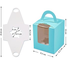 Goalfly Individual Cupcake Boxes, 24 PCS Single Cupcake Boxes, 1 Hole Cupcake Boxes Individual with Clear Window and Inserts (Blue)