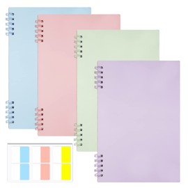 DIBALIYI 4 PCS A5 Spiral Notebook Hard Cover, Journal Notebook with 60 PCS Index Stickers, Note Pads for School Office Home, Striped Notebook for Students Kids Girls, 160 Pages/80 Sheets
