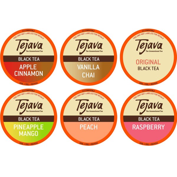Tejava Tea Variety Pack, 52ct. 6 All Natural Unsweetened Flavored Recyclable Single Serve Assorted Variety Pack Black Tea Pods, Tea Leaves Sourced Exclusively From Rainforest Alliance Certified™ Farms