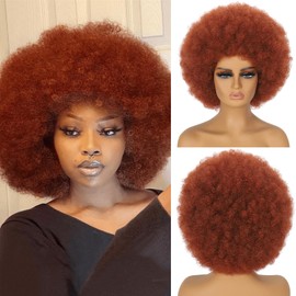 MYCNIMY Auburn Afro Wigs for Black Women Short Curly Afro Kinky Wig 70s Large Bouncy and Soft Natural Looking Full Puff WIgs for Party Cosplay Afro Wig (Auburn)