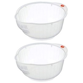 Inomata Japanese Rice Washing Bowl with Side and Bottom Drainers, Clear Limited Edition (Pack of 2)