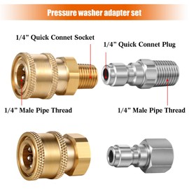 Shimeyao 4 Sets NPT 1/4 Inch Pressure Washer Coupler Quick Connect Plug Male Female 1/4 Quick Connect Fittings Pressure Washer Adapters Accessories(1/4 Internal and External Thread)