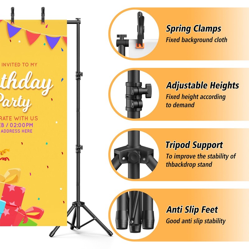 Forlogic Backdrop Stand 10x7.5ft(WxH), Heavy Duty Adjustable Photo Back Drop