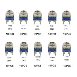 BEHOSHI 100 Pcs Variable Resistor 10 Types 500-1M ohm Trimmer Potentiometer Semi-Fixed Resistor Semi-Fixed Volume Adjustable 500Ω~1MΩ Electronic Work