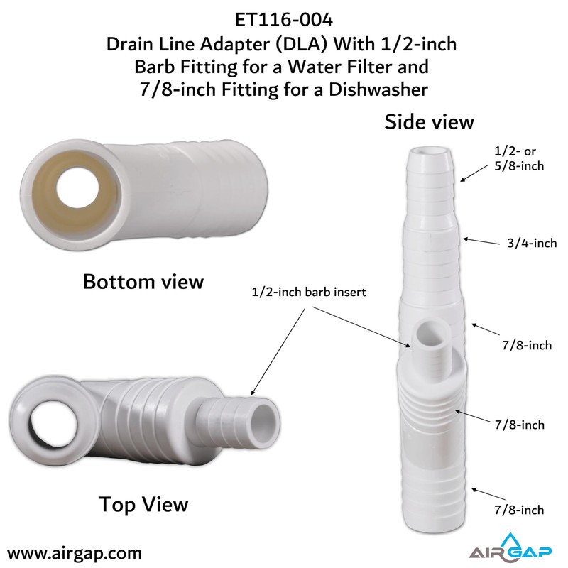 Drain Line Adapter (DLA) With 1/2-inch Barb Fitting for a