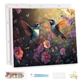MEIYUDA Paint by Numbers Adults with Frame Hummingbirds Flowers, Paint by Numbers, DIY Set with Brushes and Acrylic Paints, Oil Painting Canvas for Home Décor, 40 x 30 cm (Gift Box)