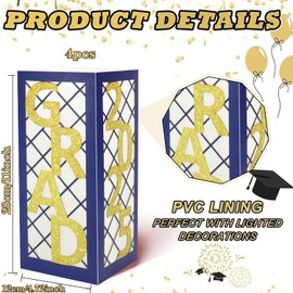 2025 Graduation Table Centerpieces, 4Pcs Graduation Lantren Boxes Graduation Party Decor for Congrats Grad School College Table Decorations Party Photo Props (Blue and Gold)
