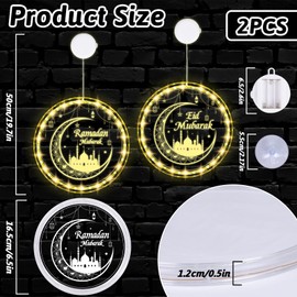 2Pcs 6.3in 3D Ramadan Eid Mubarak LED Lights Moon and Star Hanging Lights with Suction Cup Portable Ramadan Mubarak Window Lights Decorations Operated for Outdoor Indoor Bedroom Battery not Included