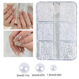 ZOKJSW Design for Women's Nail Art Rhinestones, White Pearls and Caviar Beads, Small Stainless Steel Beads, Acrylic Nail Decorations, 1 Box, Grid Semicircular Pearl Balls, Nail Charms