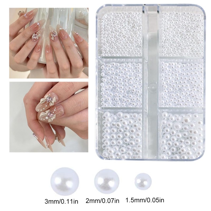 ZOKJSW Design for Women's Nail Art Rhinestones, White Pearls and