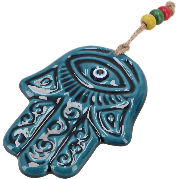 GURU SHOP Ceramic Hamsa Hand with Protective Eye, Boho Wall