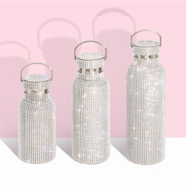 TISHAA Bling Dazzling Stylish Rhinestone Refillable Reusable Stainless Steel Water Bottle (White 750 mL)