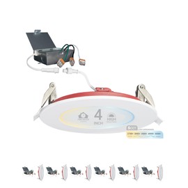 NUWATT 2 Hour Fire Rated Recessed Lighting 4 Inch Wafer LED Lights, 2700K/3000K/3500K/4000K/5000K Selectable, 12W, Dimmable 900LM, Wet & IC Rated, 90 CRI Canless Light, ETL, No Tenmat Needed, 6 Pack