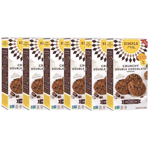 Simple Mills Almond Flour Double Chocolate Chip Cookies, Gluten Free and Delicious Crunchy Cookies, Organic Coconut Oil, Good for Snacks, Made with whole foods, 6 Count (Packaging May Vary)