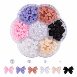 Colorful Resin Bow-Knot Nail Charms Bulk with Compartment Box 3D Butterfly Bow Nail Art Charms for Acrylic Nail with Pearls Bowknot Nail Accessories for DIY Nail Decoration-Butterfly