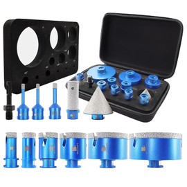 BRSCHNITT Diamond Core Drill Bit Set - 6/6/8/20/25/35/50/75/100mm Tile Hole Saw Kit for Porcelain Tile Ceramic Marble Granite 4/5”&2“Finger Chamfer Bit