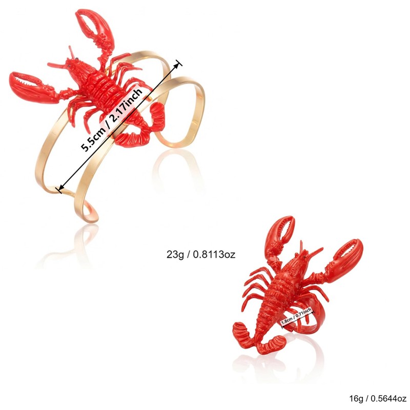 MYANAIL Fun Lobster Bracelet Ring Set for Women 3D Red