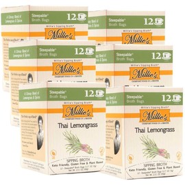 MILLIE'S THAI LEMONGRASS SIPPING BROTH | Vegetable Broth with Savory Seasonings for Snack Urges | Vegan, Keto, Gluten Free, Intermittent Fasting, and natural | (6 Pack - 72 Broth Bags Total)
