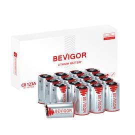 BEVIGOR CR123A 3V Lithium Battery 16 Pack, 1500mAh CR123A Battery, 123A Lithium Batteries for Home Security Senso, Motion Door Lock, High Intensity Flashlights, Non-Rechargeable