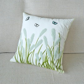 vctops Farmhouse Pampas Grass Cotton Tufted Throw Pillow Cover Boho Embroidery Pillowcase Soft Square Cushion Case for Sofa Couch Bed Chair (Light Green,18"x18")