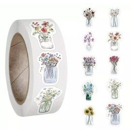 500 pcs Sticker Roll Various Floral Theme Designs Semi Gloss Self Adhesive #B