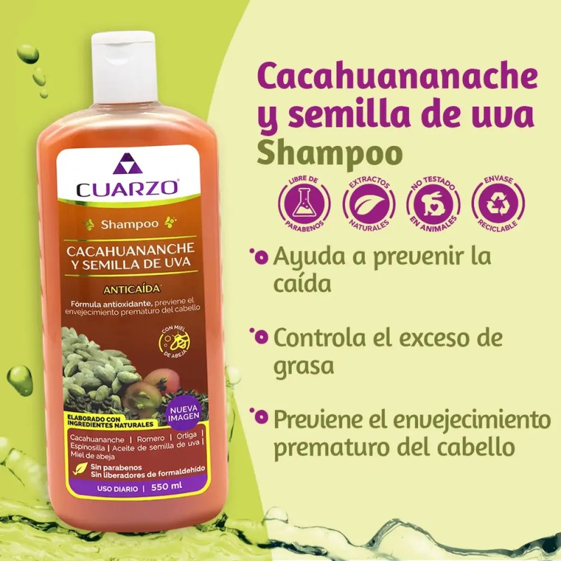 Shampoo Cacahuananche Y Semilla De Uva Cuarzo 550 ml