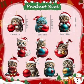 Christmas Tree Cat Pendants, Pack of 10 2D Acrylic Christmas Cat Hanging Decoration Cartoon Cat Decorative Ornaments Cute Cat Christmas Decoration for Christmas Tree Backpacks Cars