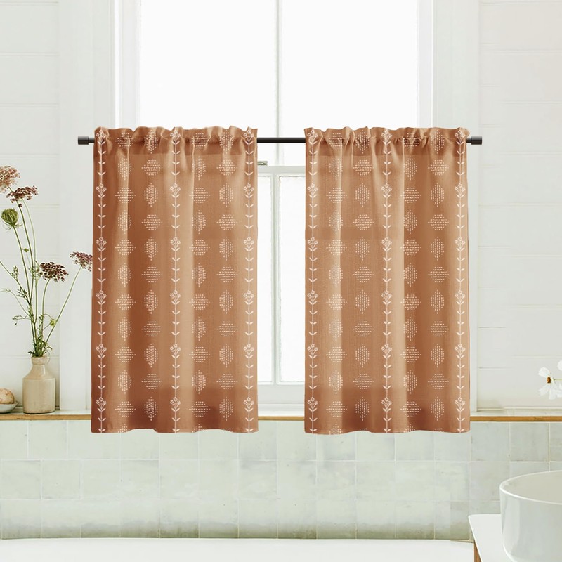 Lino Rosa Short Curtains for Windows Bedroom 2 Panels,Farm House