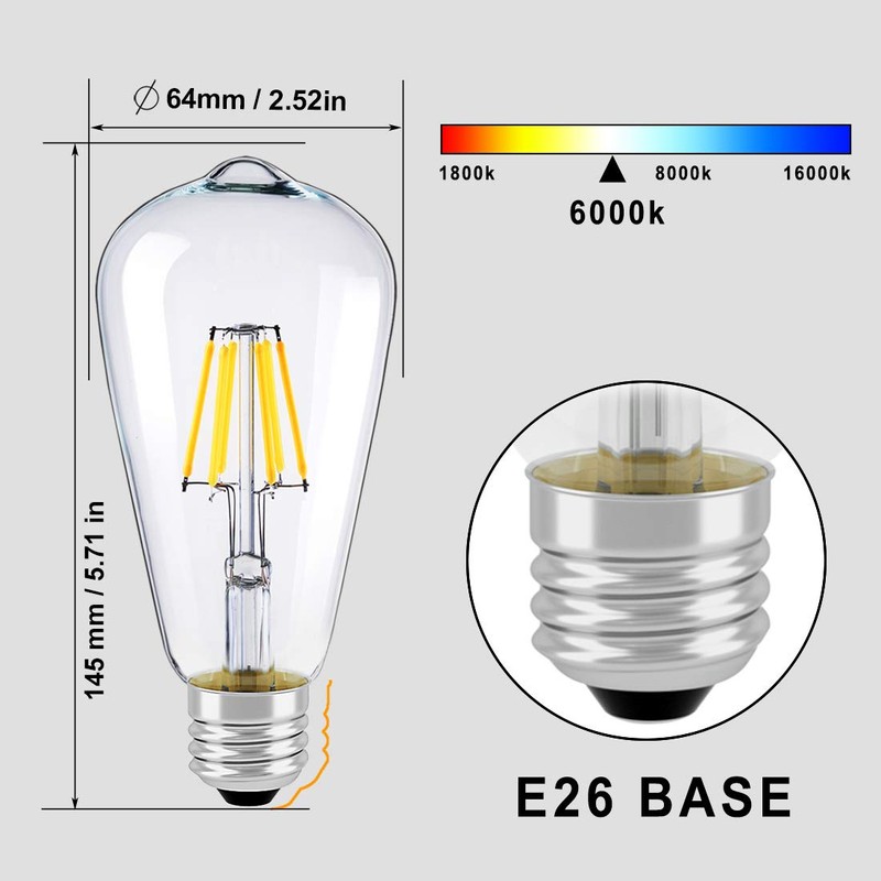 LUXON LED Edison Bulb Dimmable Vintage Style Light Bulbs 6W
