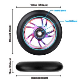 Yungeln Pack of 2 100 mm Stunt Scooter Replacement Wheels 100 x 24 mm 88A Solid Tyres with ABEC-9 Bearings Compatible with Most Stunt Scooters and Kick Scooters