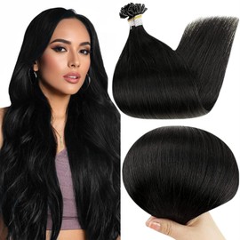 Full Shine Jet Black Hair Extensions U Tip Human Hair Extensions Real Hair Extensions 18 Inch Nails Hair Extensions Color #1