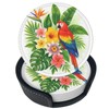 Famame 6 Pcs Tropical Leaves Parrot Toucan Leather Coasters for