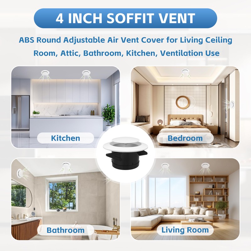 Round Air Vent Cover, 6 Inch Adjustable, ABS Ceiling Vent,