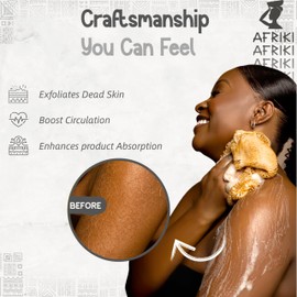 AFRIKI African Net Sponge – Exfoliating Body Scrubber, Black Owned & Rooted in Africa, All Skin Types | 45 in Long (Black & Slate)