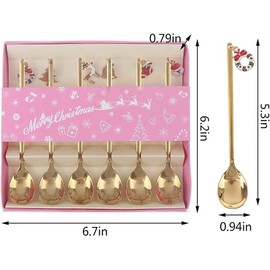 Set of 6 Christmas Spoons, Christmas Tea Spoons, Christmas Tableware, Christmas Cutlery, Coffee Spoon, Stainless Steel Christmas Spoon, Christmas Cutlery, Christmas Table Decoration (Gold)