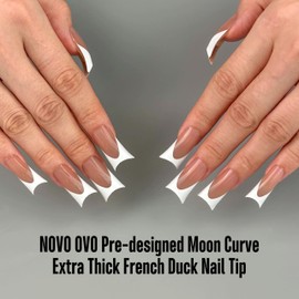 NOVO OVO Duck Nail White French Press On Tips, Brown Pink Full Cover Acrylic with Moon Curve, Medium Extra Thick Pre-Etched Wide Soft Gel Extension for Salon DIY, 15 Sizes, Pack of 150