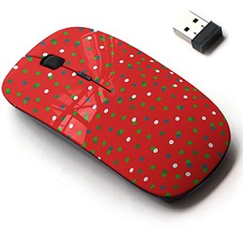 CJCBROES 2.4G Wireless Mouse with Cute Pattern Design for All Laptops and Desktops with Nano Receiver - red Christmas Confetti Cute