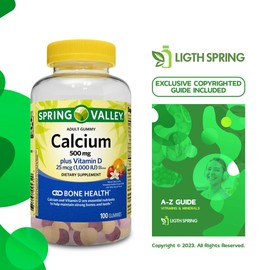Calcium Plus Vitamin D, Adult Gummies, 500 mcg, 1000 IU, Assorted Flavors, 100 Ct Bundle with Exclusive Vitamins & Minerals - A to Z - Better Ligth&Spring Guide (2 Items)