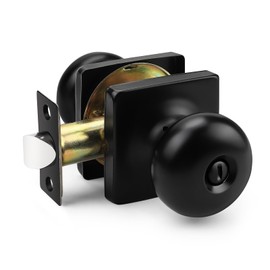 GOBEKOR 1 Pack Matte Black Privacy Door Knob Interior Stainless Steel Keyless Interior Door Knob with Lock Bedroom Bathroom Round Door Knob Indoor Door Lock for Bedroom