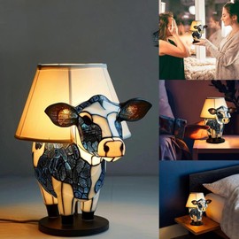 Yevheniy Highland Cow Resin Table Lamp - Cute 3D Animal Night Light with USB A+C Ports for Living Room, Bedroom, Home Office