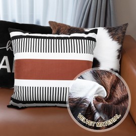 Chuarry Set of 4 Velvet Western Pillow Covers Cow Throw Pillows Covers 18 x 18 Inch Farmhouse Country Decorative Pillow Cases for Home Couch Bed Sofa Western Decor