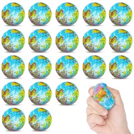 Mini Globe Stress Balls, 20 Pack Mini Earth Stress Balls Bulk, Small Foam Squeeze Anxiety Toy Globe Squishy Ball for Kids School Carnival Reward Football Party Decorations Supplies