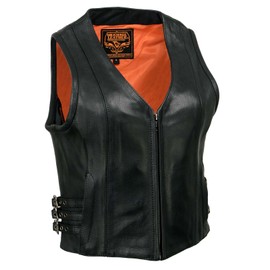 Milwaukee Leather MLL4510 Women's Premium Black Leather Motorcycle Rider Vest w/Adjustable Side Buckle - Medium