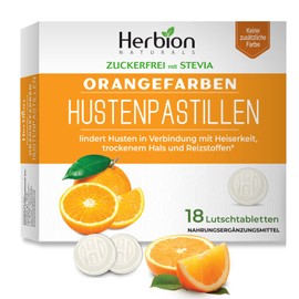 Herbion Naturals Natural Orange Flavoured Cough Drops Dietary Supplement Cough Relief for Adults and Children Aged 6+ 18 Drops No Colour Added