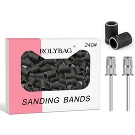 Rolybag Sanding Bands for Nail Drill, 240 Grit Sanding Band Include 100 Fine Grit Sanding Bands and 2 Pcs Mandrel Bit for 3/32" Nail Drill Machine, Black