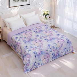 MAGRACE Cooling Comforter for Hot Sleepers, Peony+Rose Purple Watercolor Cooling Blankets Queen Size 90"x90",Double-Sided Cool Technology, Q-Max>0.43,Lightweight Breathable, Cold Blanket for Bed