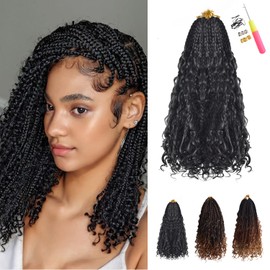 SHDanrtsey 15 Inch Goddess Bohemian Box Braids Crochet Hair 128 Strands Curly Ends 8 Packs Synthetic Braiding Hair Extensions for Black Women（1B）