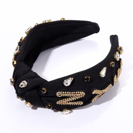 Happy New Year Headband for Women New Year’s Eve Accessories Gold Beaded NYE NEW YEAR Knotted Headband Holiday Rhinestone Jeweled Top Knot Headband New Year Party Headwear Gifts (NYE 1)