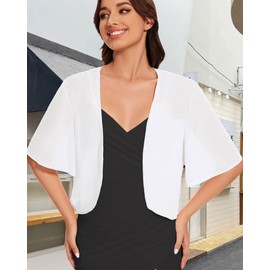 CHICALLURE Shrugs for Women Open Front Bolero Tops Sheer Cardigans Short Sleeve Dress Shawl(White,2XL)